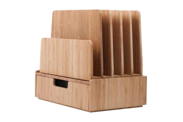 EasyPAG Wood Desktop 6 Tier Filing Tray Desk Tidy Mail Sorter File Holder Magazine Organiser,12 Compartments Storage,Antique White Oak,490x408x307mm